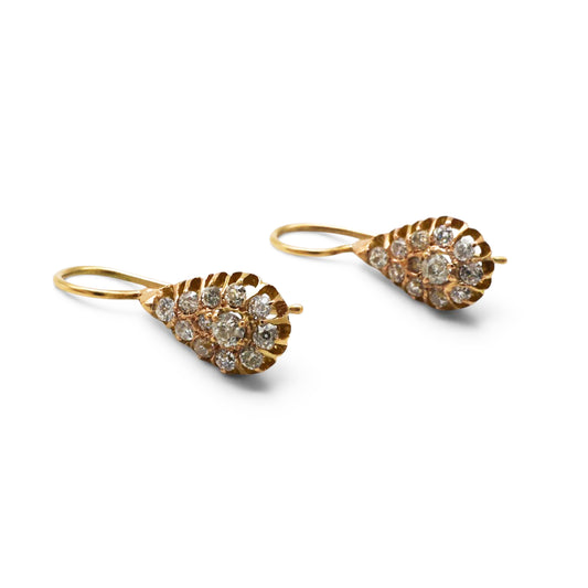 Antique Diamond and Gold Pear Shape Drop Earrings, Circa 1880