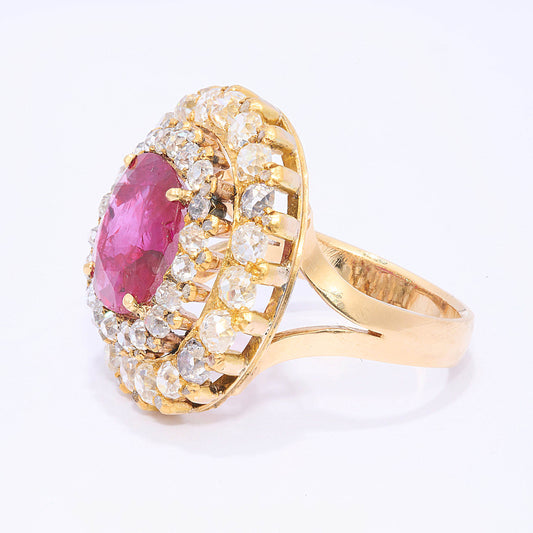 Antique Ruby Diamond and 18ct Yellow Gold Double Row Target Cluster Ring, Circa 1850