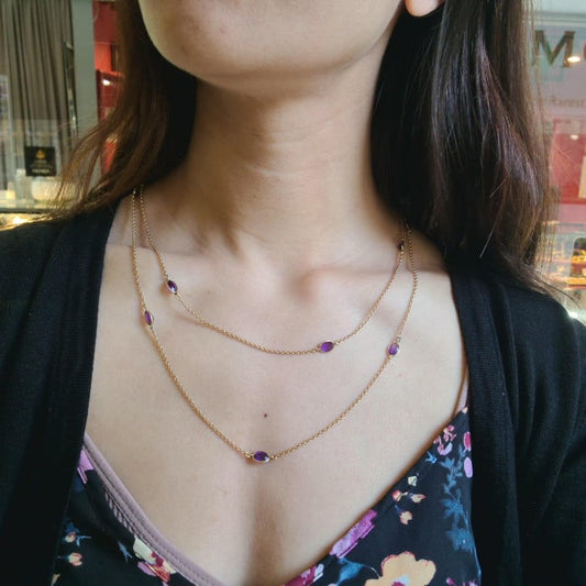 Antique Amethyst and Gold Long Chain Necklace, Circa 1920