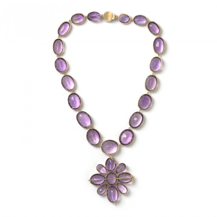 Antique Amethyst and Gold Riviére Necklace and Cross Pendant, Circa 1880
