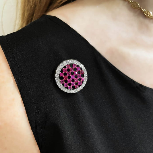 Antique Austrian Burma Ruby Diamond and Silver-Upon-Gold Chequerboard Brooch, Circa 1890