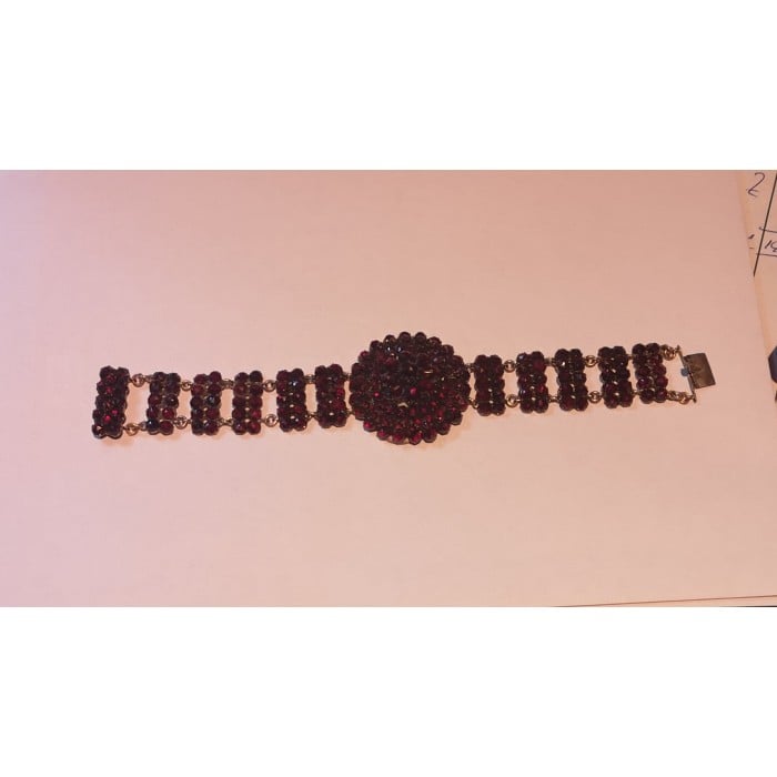 Antique Bohemian Garnet and Silver Bracelet, Circa 1900