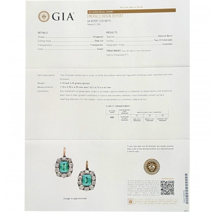 Antique Columbian Emerald Diamond and Silver Upon Gold Cluster Earrings, Circa 1890