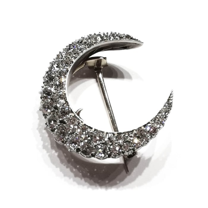 Antique Diamond and Silver Upon Gold Crescent Brooch, 4.00ct, Circa 1880