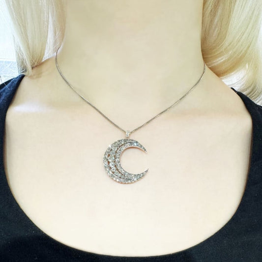 Antique Diamond Silver and Gold Crescent Pendant, Circa 1890, 4.50 Carats