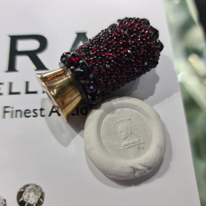 Antique Garnet, Silver and Gold Desk Seal, Circa 1850