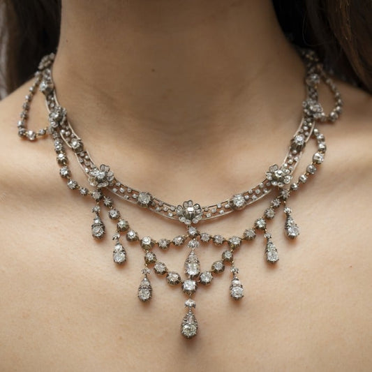 Antique German Belle Époque Diamond, Silver and Gold Necklace, by Royal Court Jewellers H. Bückmann, Circa 1905