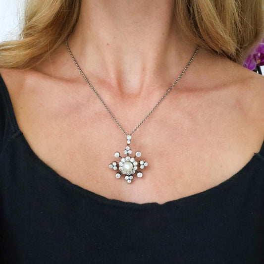 Antique Pearl Diamond and Silver Upon Gold Brooch Cum Pendant, Circa 1890