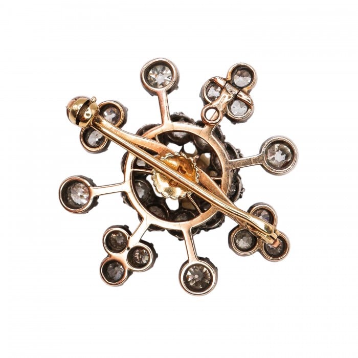 Antique Pearl Diamond and Silver Upon Gold Brooch Cum Pendant, Circa 1890