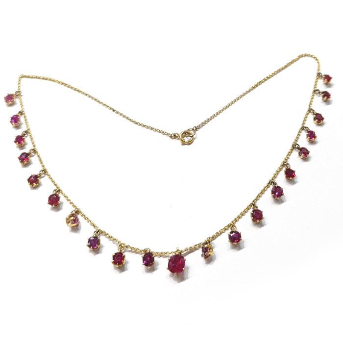 Antique Ruby and Gold Fringe Necklace, Circa 1920