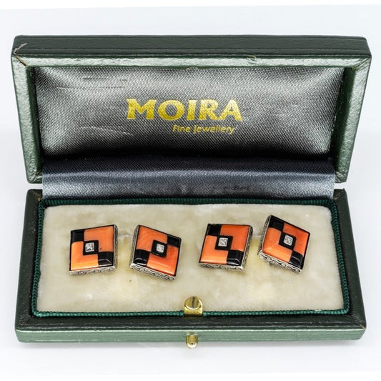 Art Deco Coral, Black Onyx, Diamond and Platinum Cufflinks, Circa 1930