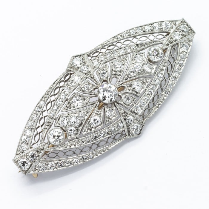 Art Deco Diamond and Platinum Brooch, Circa 1925