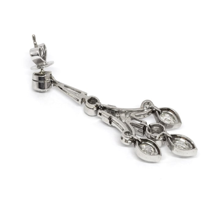 Art Deco Diamond and Platinum Drop Earrings, Circa 1920