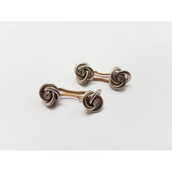 Art Deco French Diamond Platinum and Gold Knot Cufflinks, Circa 1935