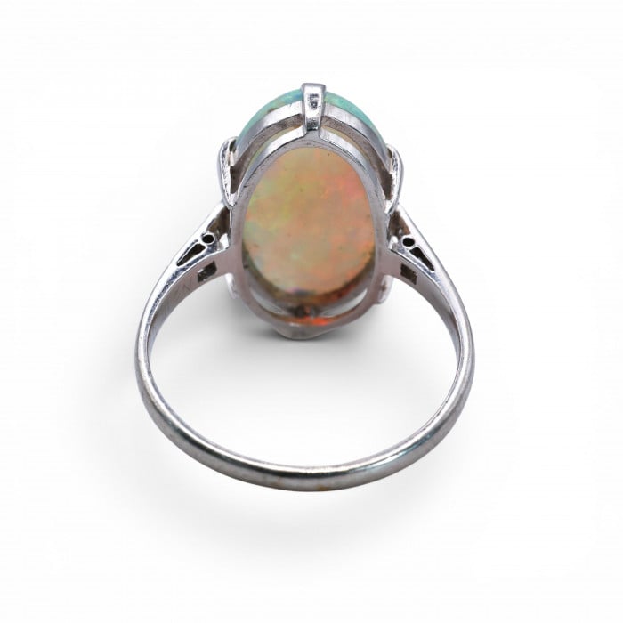 Art Deco Opal, Diamond and Platinum Ring, Circa 1930