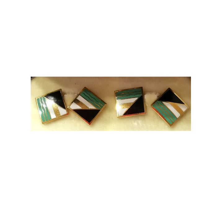 Art Deco Paul Brandt Enamel and Gold Cufflinks, Circa 1930