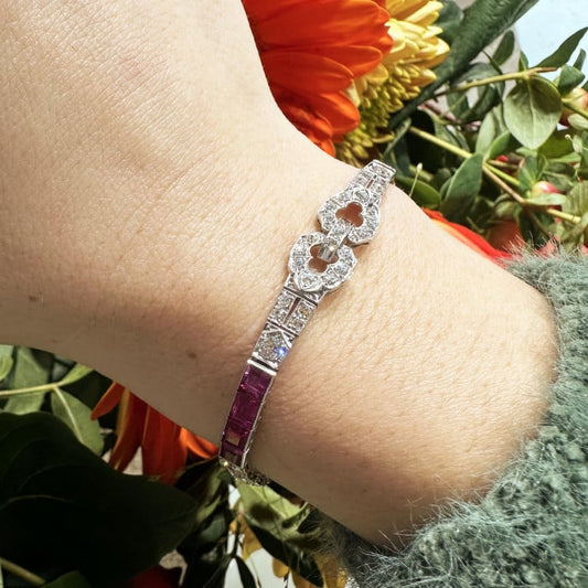 Art Deco Ruby Diamond and Platinum Bracelet, Circa 1935
