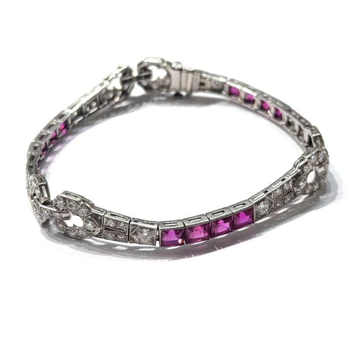 Art Deco Ruby Diamond and Platinum Bracelet, Circa 1935