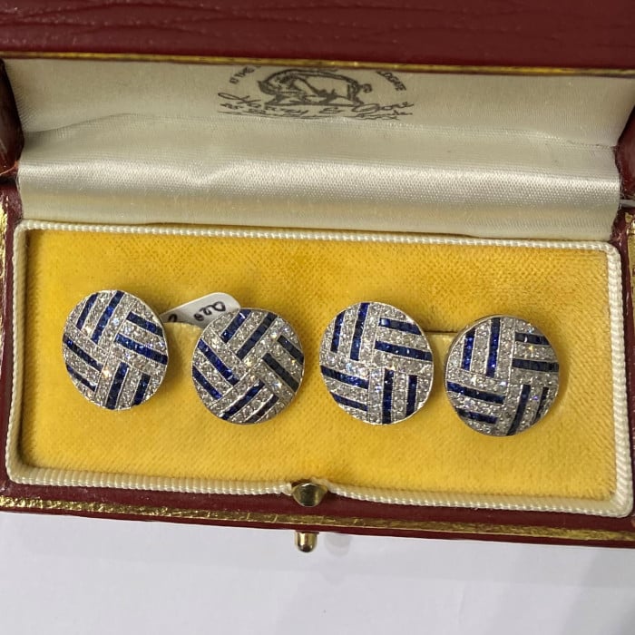 Art Deco Sapphire Diamond and Platinum Cufflinks, Circa 1935