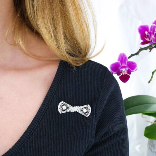 Art Deco Style Diamond and Platinum Bow Brooch