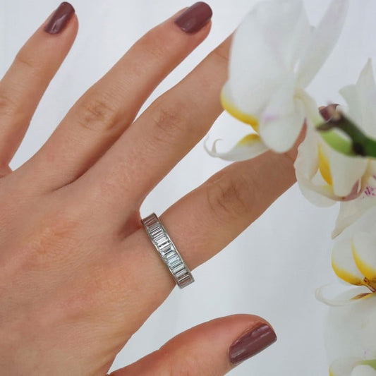 Baguette Diamond and Platinum Eternity Ring, Circa 1990, 5.00 Carats