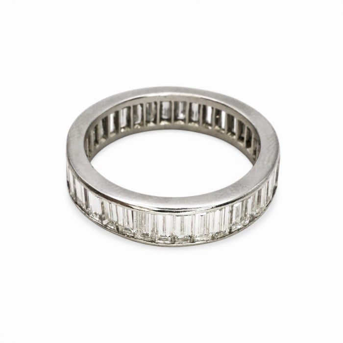Baguette Diamond and Platinum Eternity Ring, Circa 1990, 5.00 Carats
