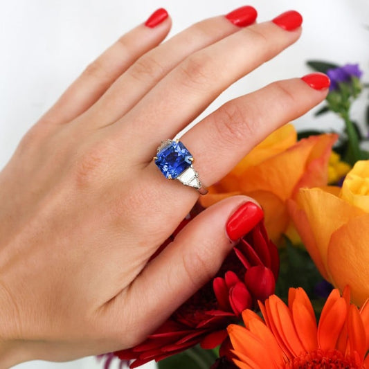 Cartier 7.51 Carat GIA Certified Burma Sapphire, Diamond, Gold and Platinum Ring, Circa 2000