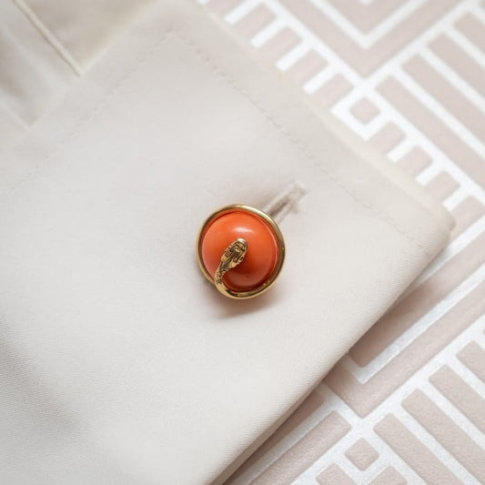 Coral and Gold Snake Cufflinks, Circa 1890
