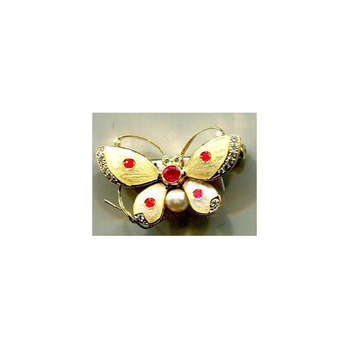 Enamel, Diamond, Ruby and Gold Butterfly Brooch