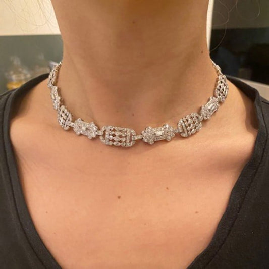 French André Kahn Art Deco Platinum Diamond Choker Necklace or Pair of Bracelets, 20 Carats, Circa 1930