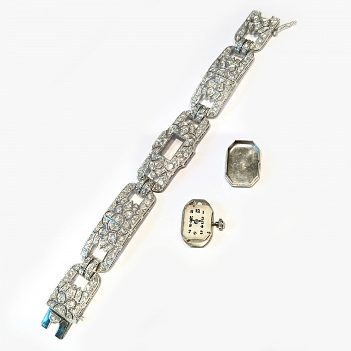 French Art Deco Diamond and Platinum Cocktail Wristwatch, Circa 1930