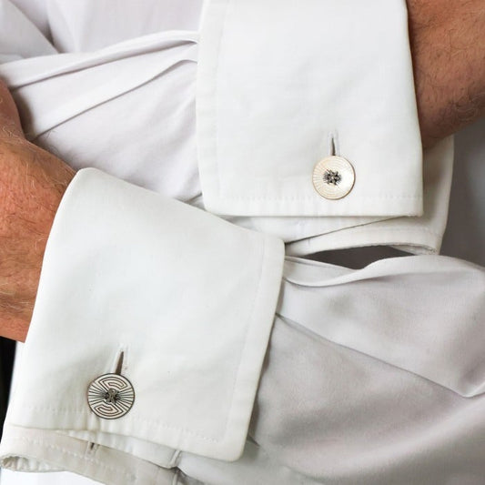French Art Deco Enamel Diamond and Gold Cufflinks by Albert Clericetti, Circa 1930
