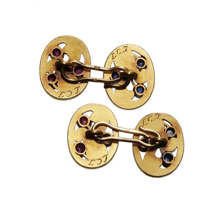 French Georges Le Saché for Tiffany & Co. Art Nouveau Sapphire Ruby and Gold Cufflinks, Circa 1890