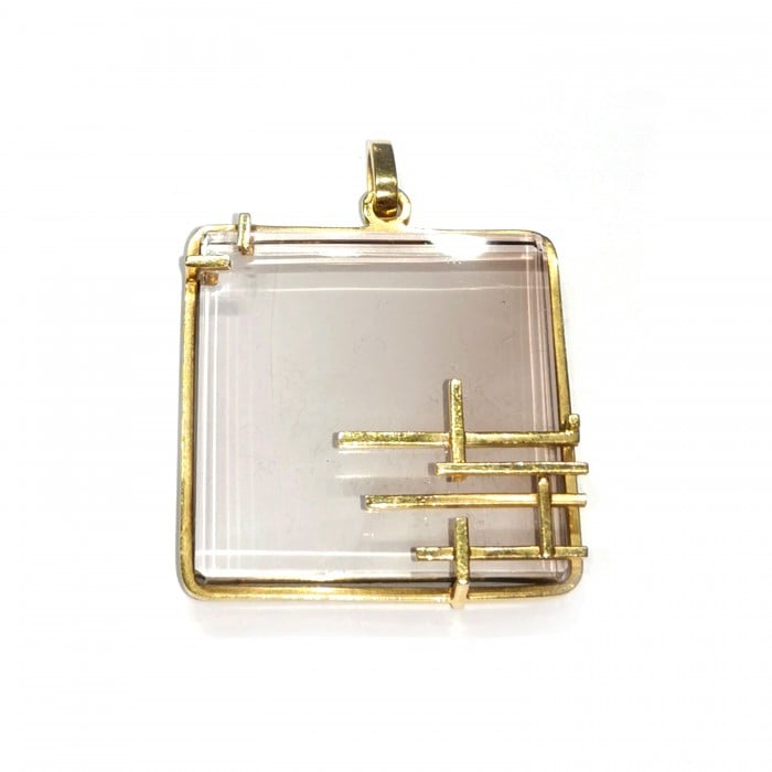 French Retro Modernist Smoky Quartz and Gold Pendant, Circa 1970