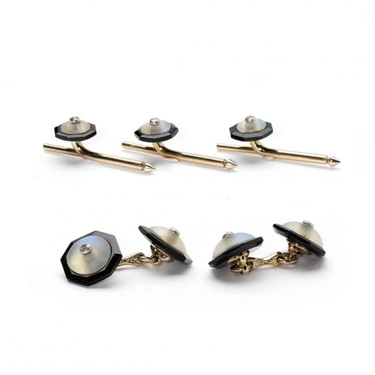 Frosted Rainbow Moonstone and Black Onyx Dress-Set