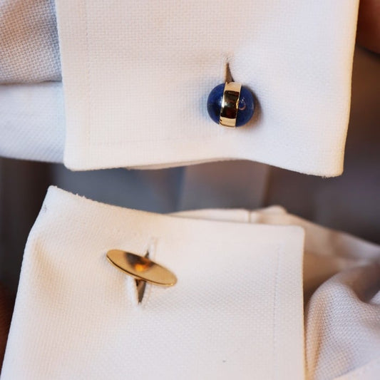 Georg Jensen Lapis Lazuli Ball and Gold Cufflinks, Designed by Magnus Stephensen, Circa 1960