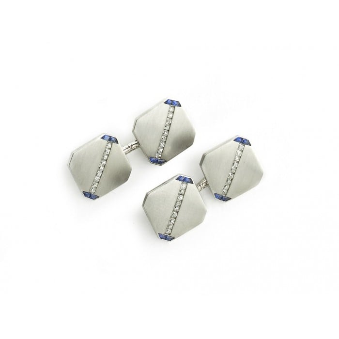 J. E. Caldwell Sapphire, Diamond and Platinum Cufflinks, Dated 1922