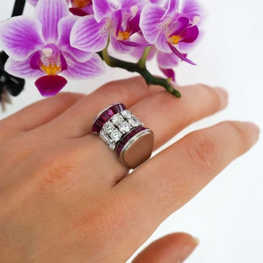 Late Art Deco Ruby, Diamond and Platinum Ring, Circa 1940