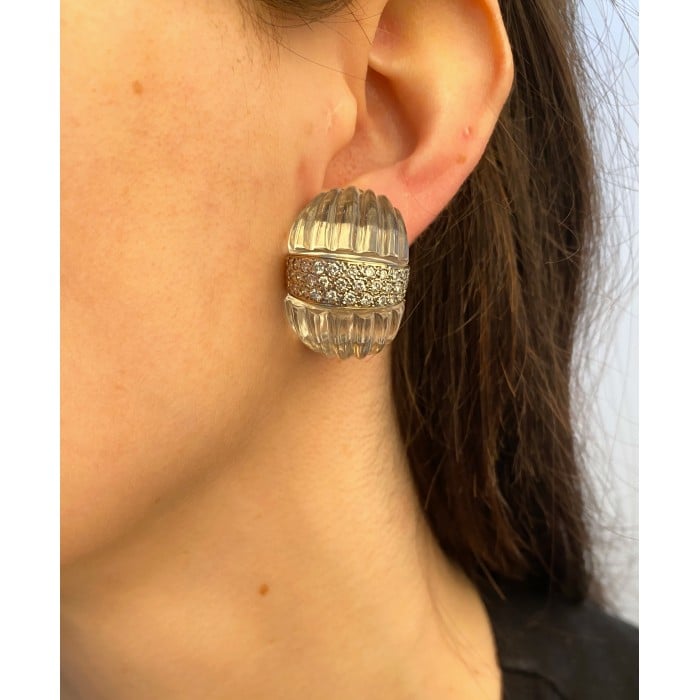 Maz Carved Rock Crystal And Diamond Earrings, 2.25ct