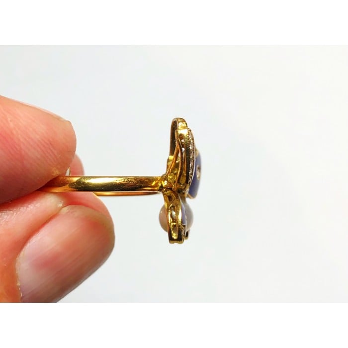 Modern Blue Basse Taille Enamel Diamond and Gold Butterfly Ring