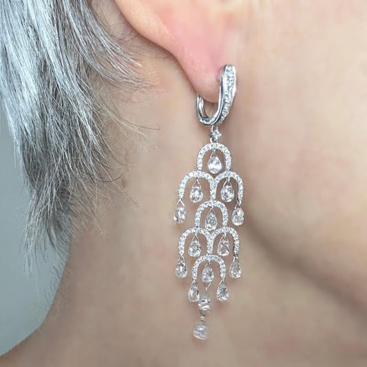 Modern Briolette Diamond and White Gold Drop Earrings, 7.92 Carats