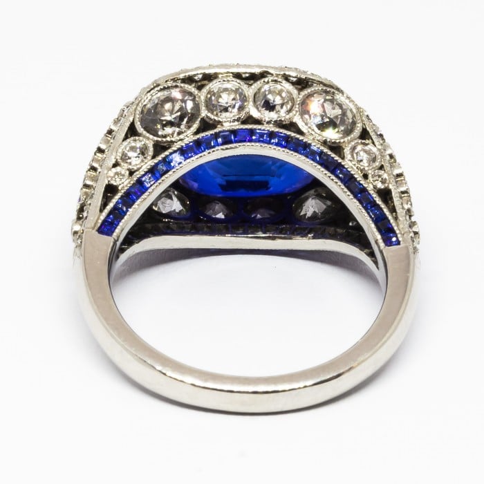 Modern Cushion Cut Sapphire Diamond and Platinum Ring, 8.64ct