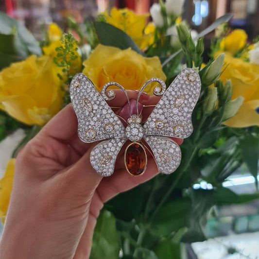 Modern Diamond Citrine and Platinum Butterfly Brooch
