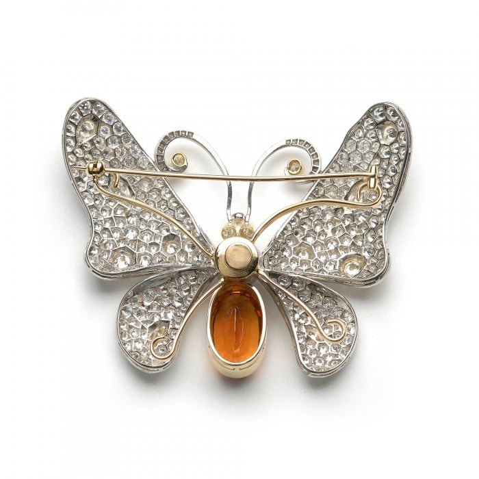 Modern Diamond Citrine and Platinum Butterfly Brooch