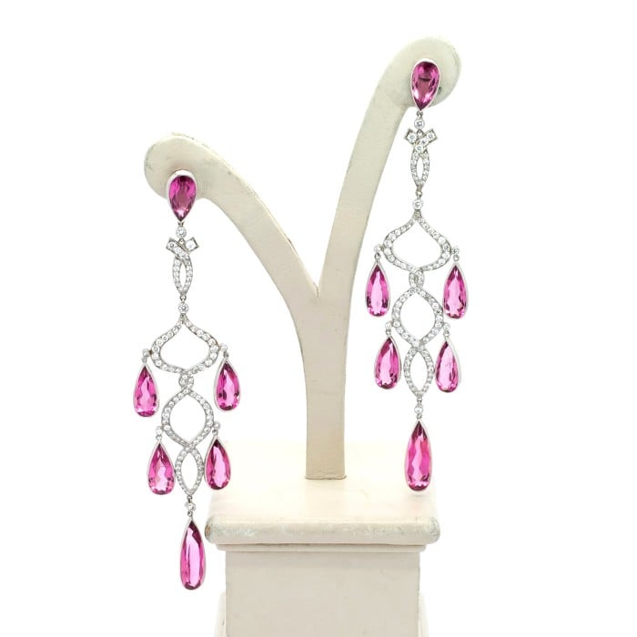 Modern Morganite Diamond and Platinum Chandelier Earrings