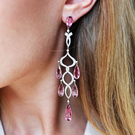 Modern Morganite Diamond and Platinum Chandelier Earrings