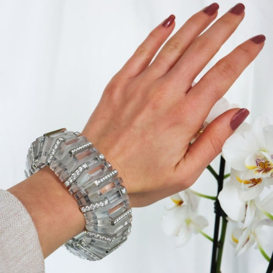Modern Rock Crystal Diamond and Platinum Bracelet, 13.20 Carats