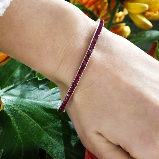 Modern Ruby and Platinum Line Bracelet, 8.90ct