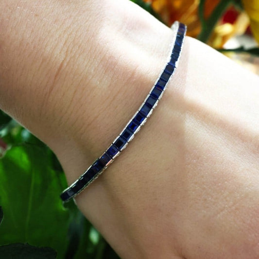 Modern Sapphire and Platinum Line Bracelet, 7.36 Carats