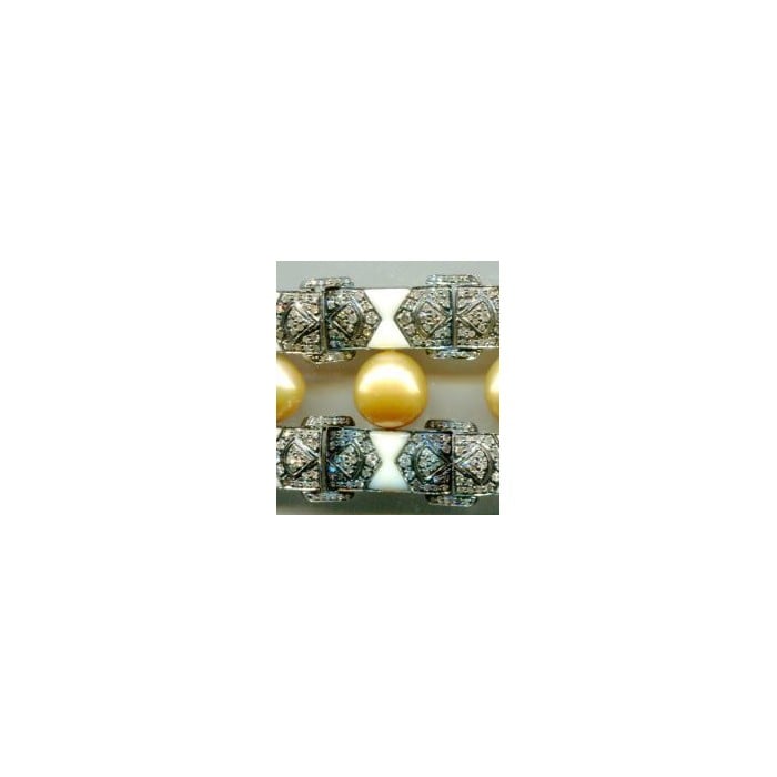 Modern South Sea Pearl Diamond Bakelite Silver and Gold Bracelet